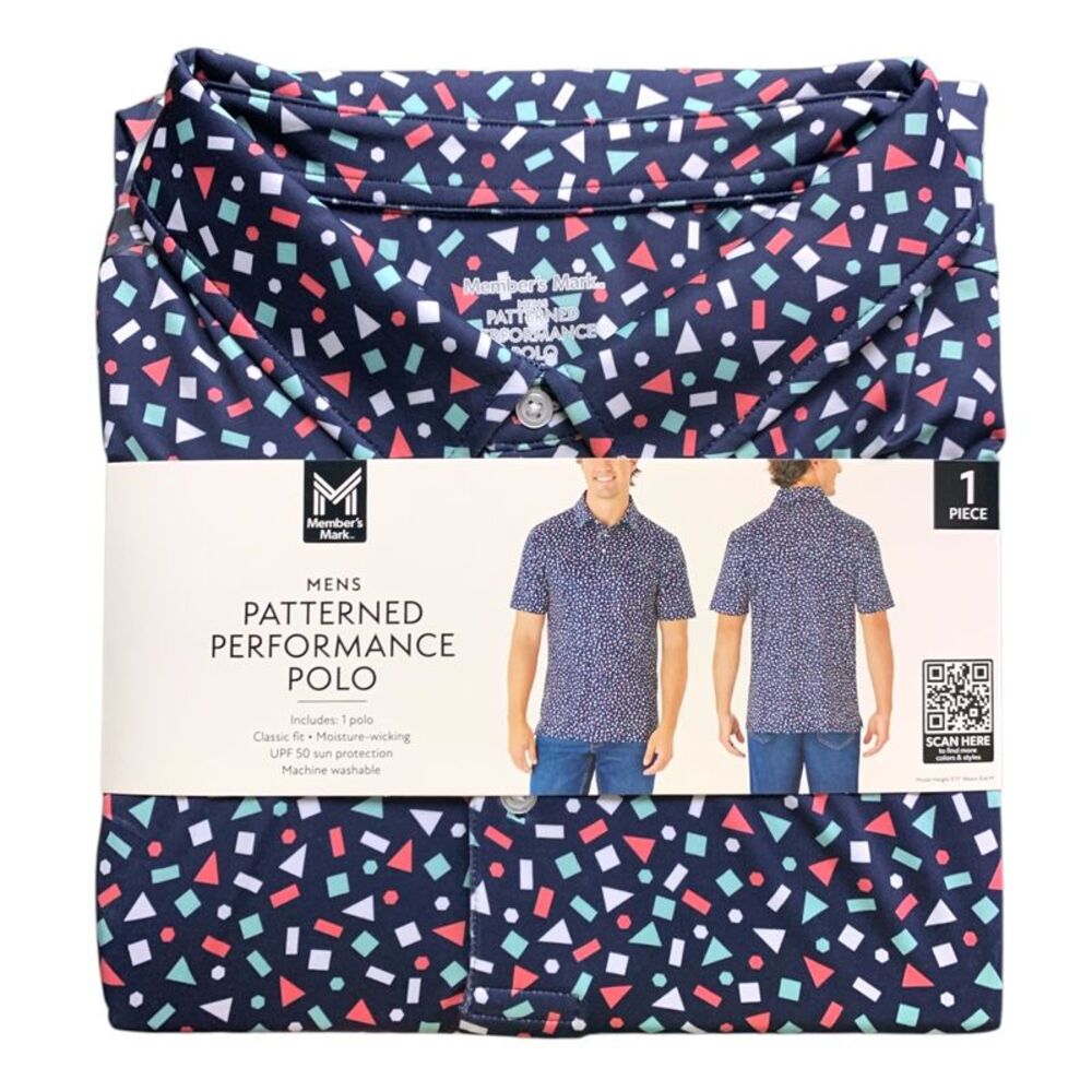Navy - Member's Mark Mens Patterned Performance Polo, Classic Fit, Moisture-Wick